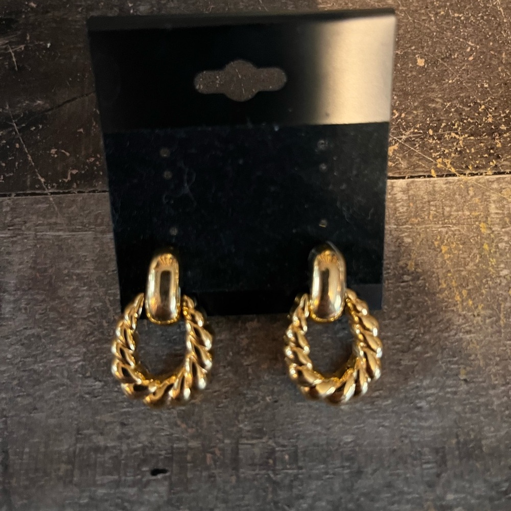 Gold Twisted Hoop Napier screw back Earrings